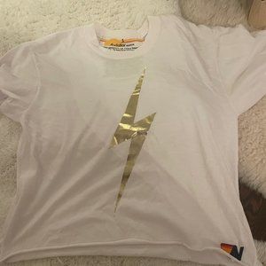 Women's Bolt Boyfriend Tee - White, Metallic Gold